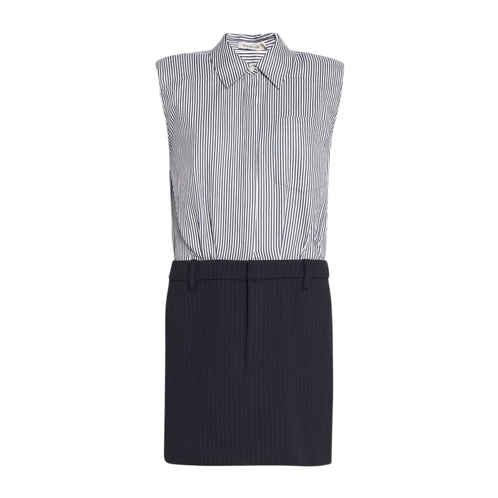Simkhai Striped Blue Graham Shirting Combo Dress Size 6